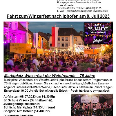 Beitragsbild Freie Wähler Vilseck fahren zum Weinfest nach Iphofen